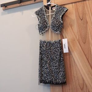 NWT Jovani Sleeveless Short Dress 98044, black/silver